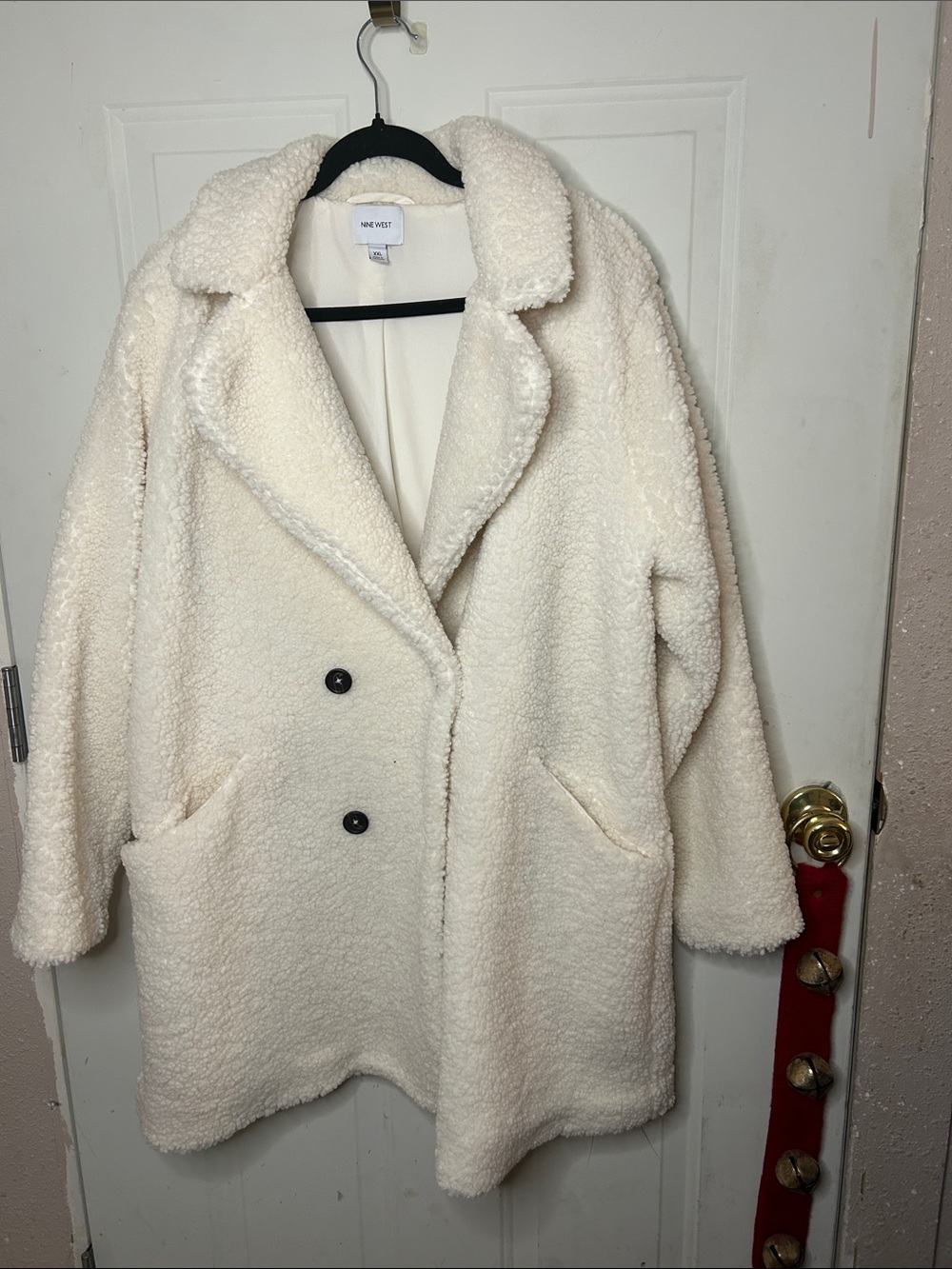 Nine West Cream Teddy Sherpa Coat with Notch Collar